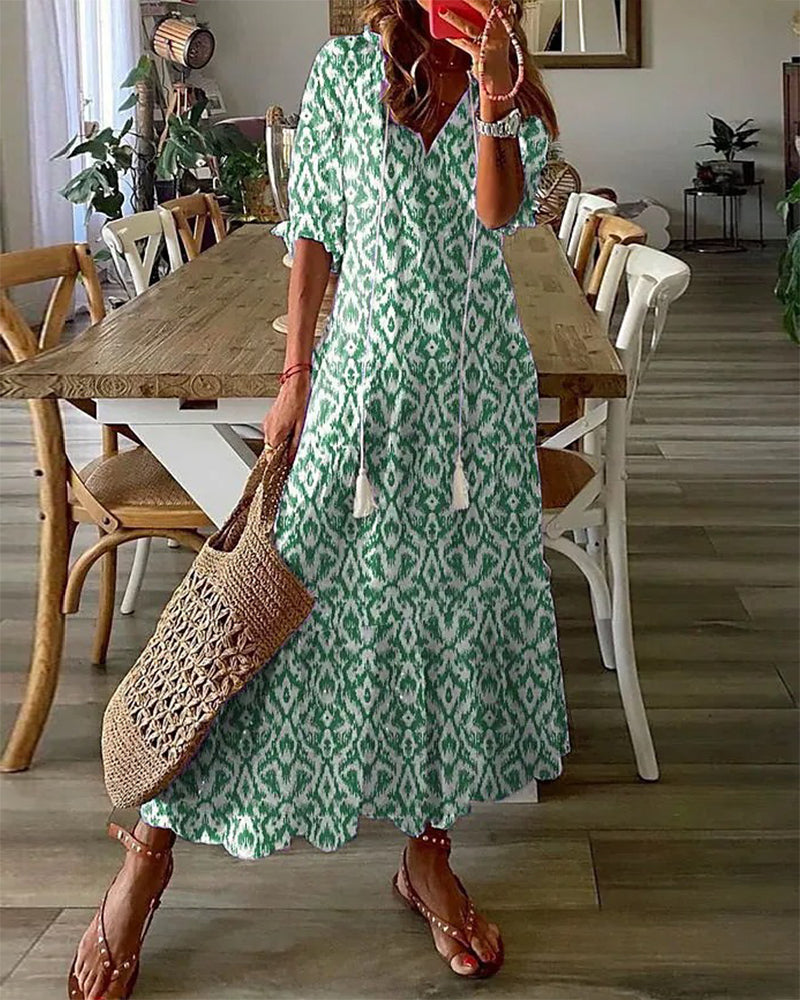 Luchtige maxi-jurk met elegante pasvorm en zomeruitstraling – Sorelia DuneFlow