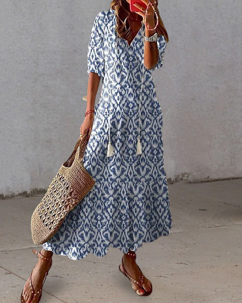 Luchtige maxi-jurk met elegante pasvorm en zomeruitstraling – Sorelia DuneFlow