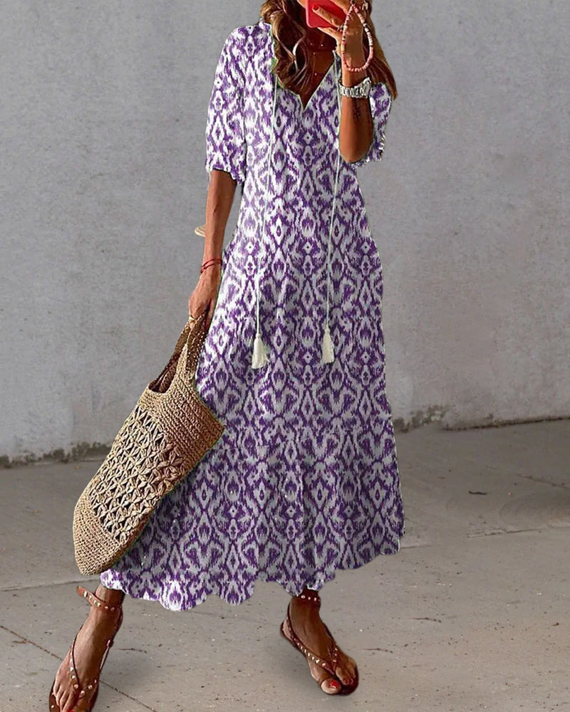 Luchtige maxi-jurk met elegante pasvorm en zomeruitstraling – Sorelia DuneFlow