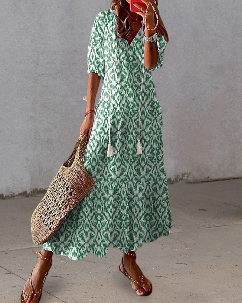 Luchtige maxi-jurk met elegante pasvorm en zomeruitstraling – Sorelia DuneFlow