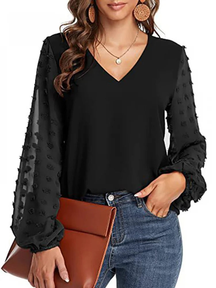 Vrouwen - Longsleeve Blouse - V-hals Chiffon - Stijlvolle Kleding - AMELIE EDGE