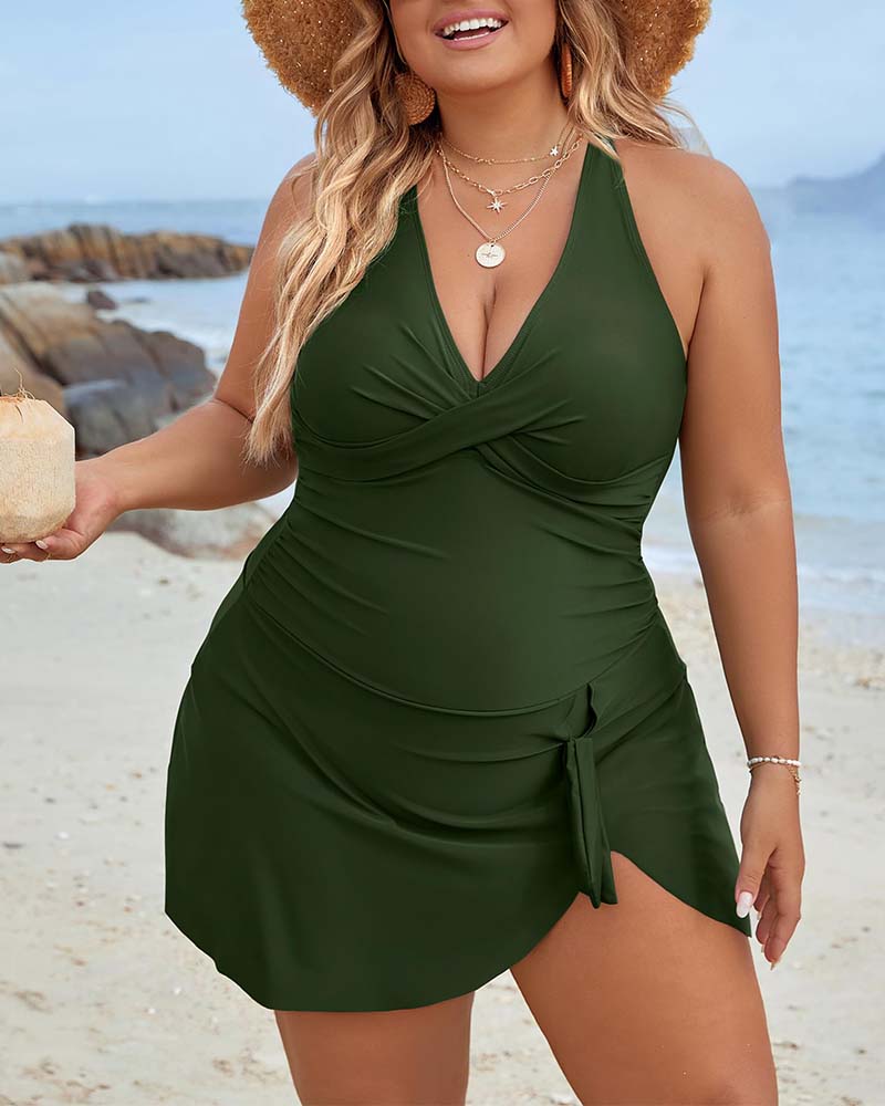 Badpak - Dames - Effen Kleur - Vakantie Zwemkleding - V-Hals Model