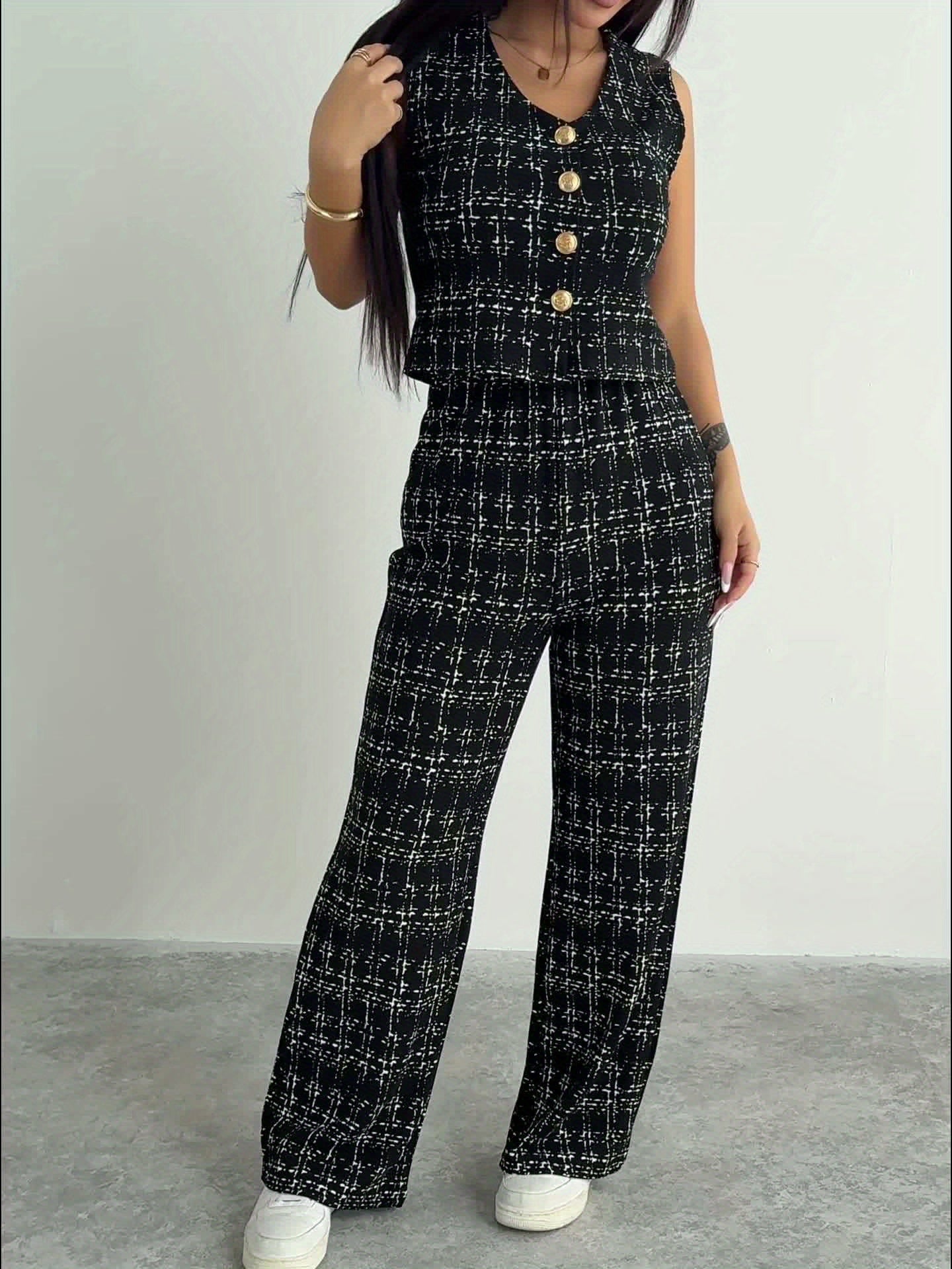 Dames - Mouwloze Tweed Top met Lange Broek - Elegante Stijl - Comfortabele Set - ANTEA SET