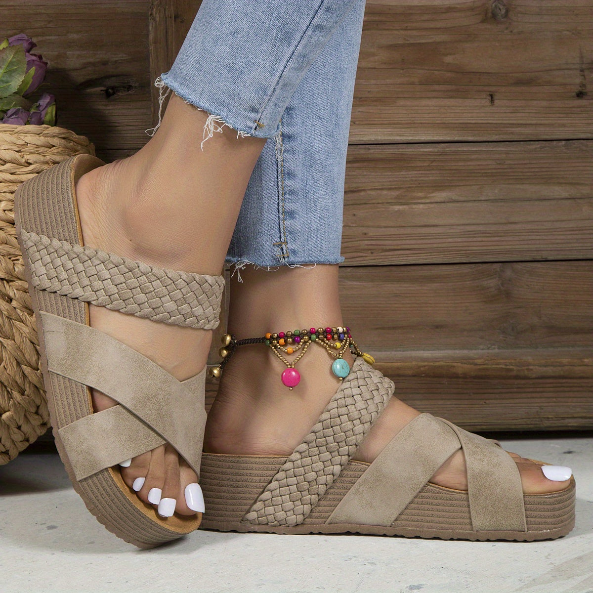 Dames - Instapsandalen - Kurk Sleehak - Comfortabele Zomerfootwear - VELMA SANDALEN