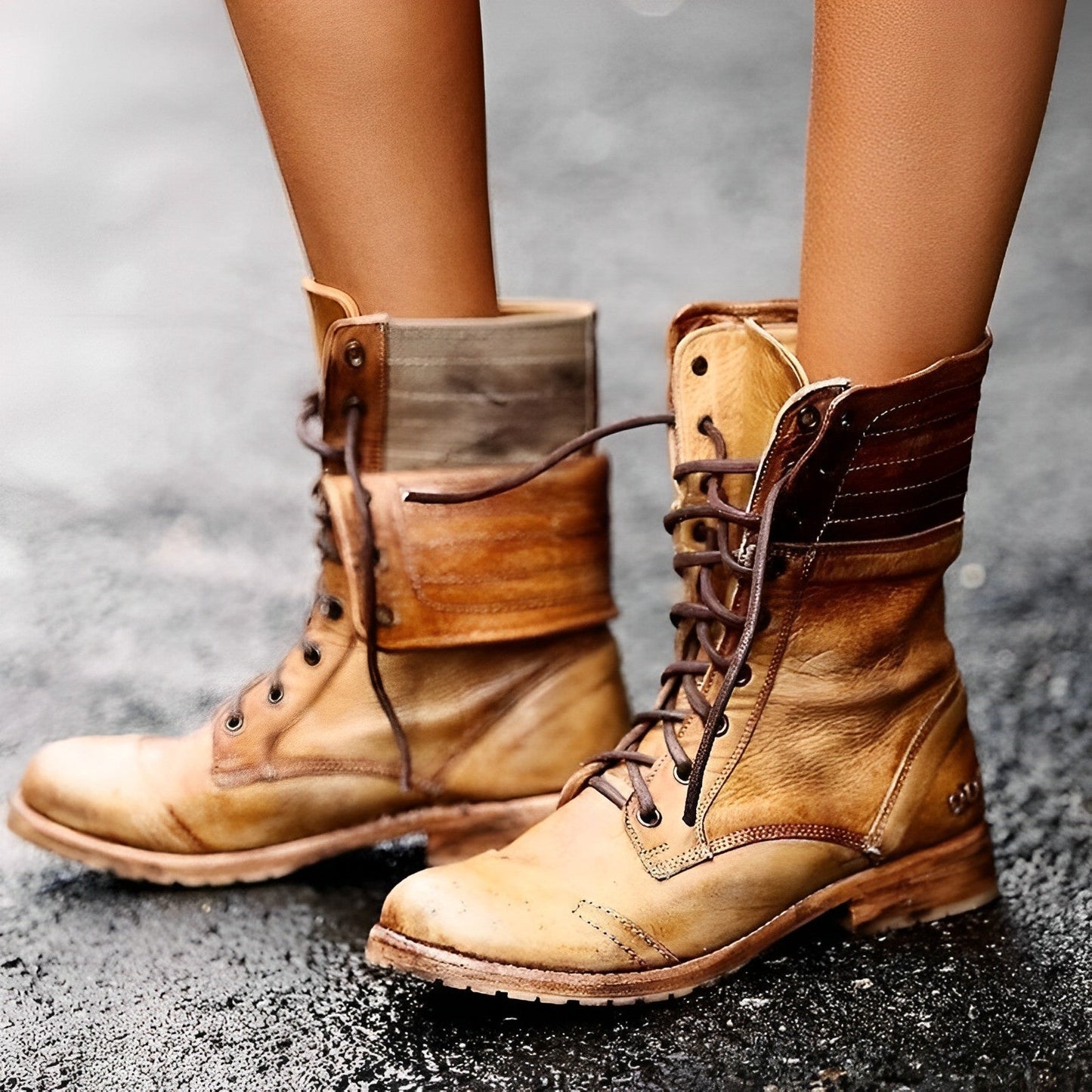 Leren veterlaars - Vrouwen - Leer - Vintage Laarzen - ELARA
