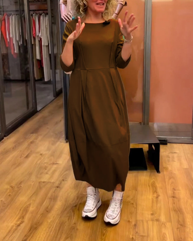 Dames - Midi Jurk - Geplooide Taille - Elegant Ontwerp - MODERNE STIJL