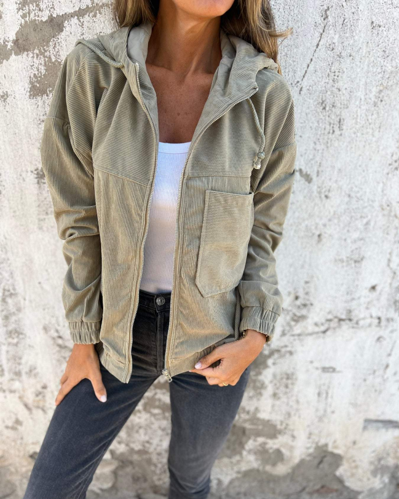 Corduroy damesjas met capuchon en ritssluiting – Cordalyn Hood