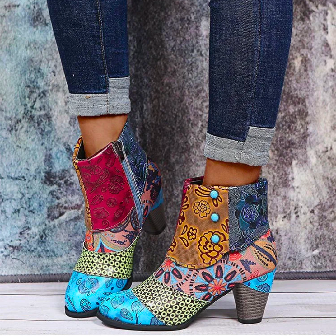Vrouwen - Boho Patchwork Laarzen - Vegan Materialen - Retro Stijl - KLEURRIJK FLAIR