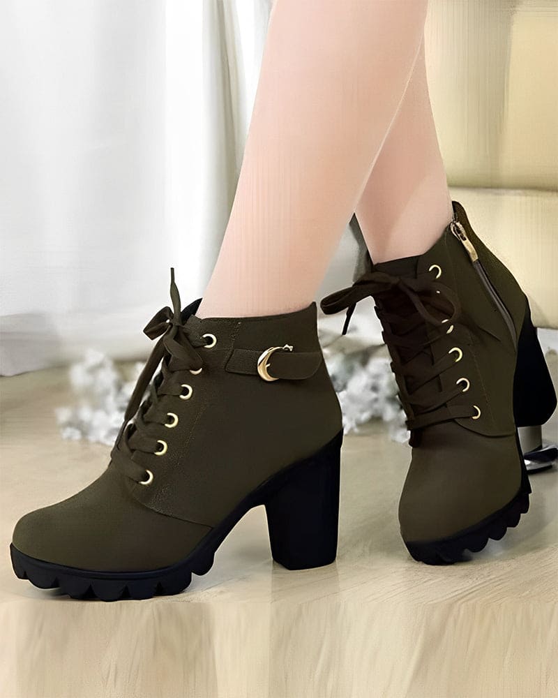 Veterschoenen - Dames - Pu Leer - Dikke Hak Schoenen - Luna