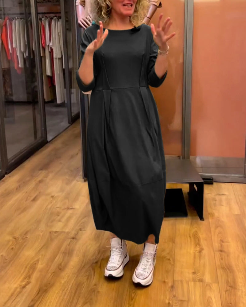 Dames - Midi Jurk - Geplooide Taille - Elegant Ontwerp - MODERNE STIJL