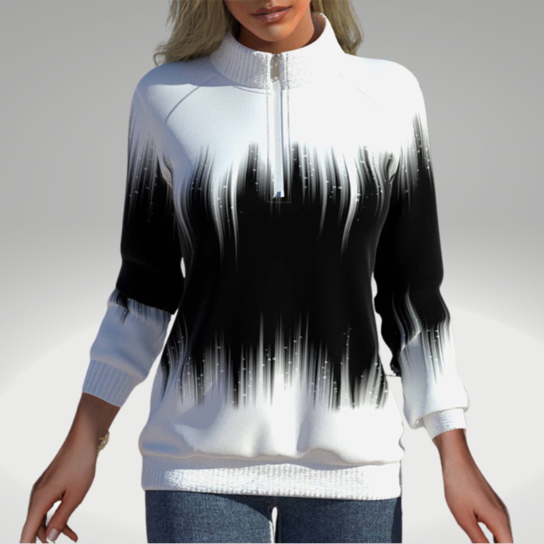 AUBREY - Ritsbare trui met ombre patroon en hoge hals voor dames