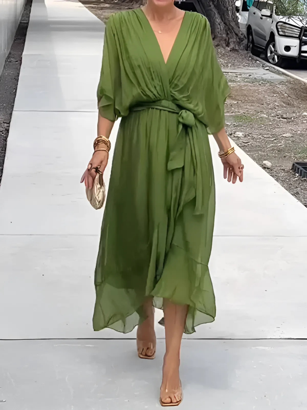 ALVINA – Elegante midi wikkeljurk die je silhouet omarmt