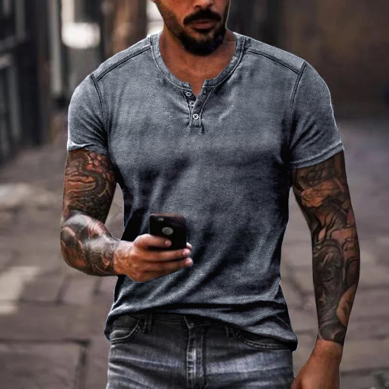 Heren - Casual Henley T-shirt - Korte Mouwen - Comfortabele Stijl - Alfie T-shirt
