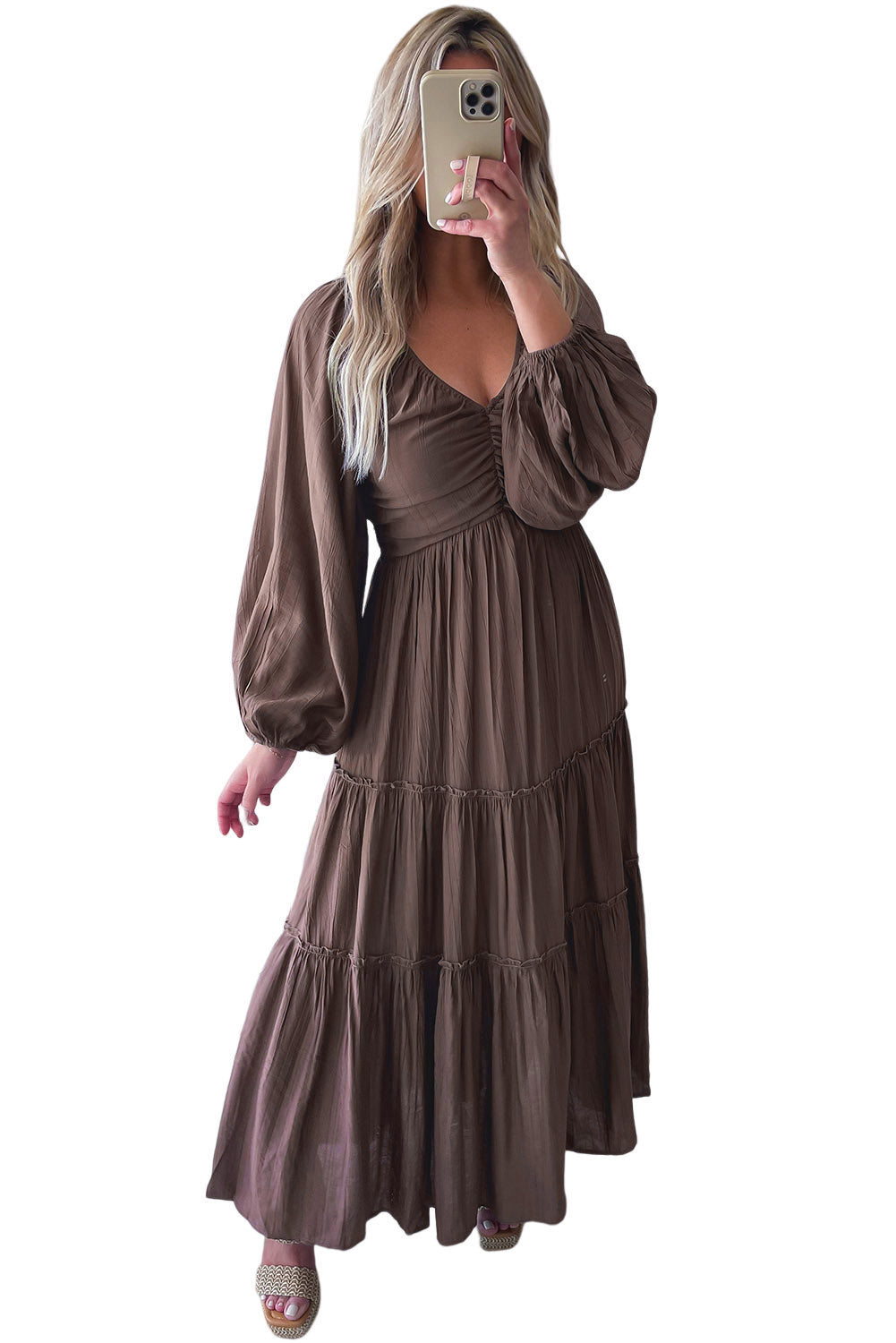 Vrouwen - V Hals Maxi Jurk - Uitgesneden Franje - Elegante Avondmode - AAN TREFFEN