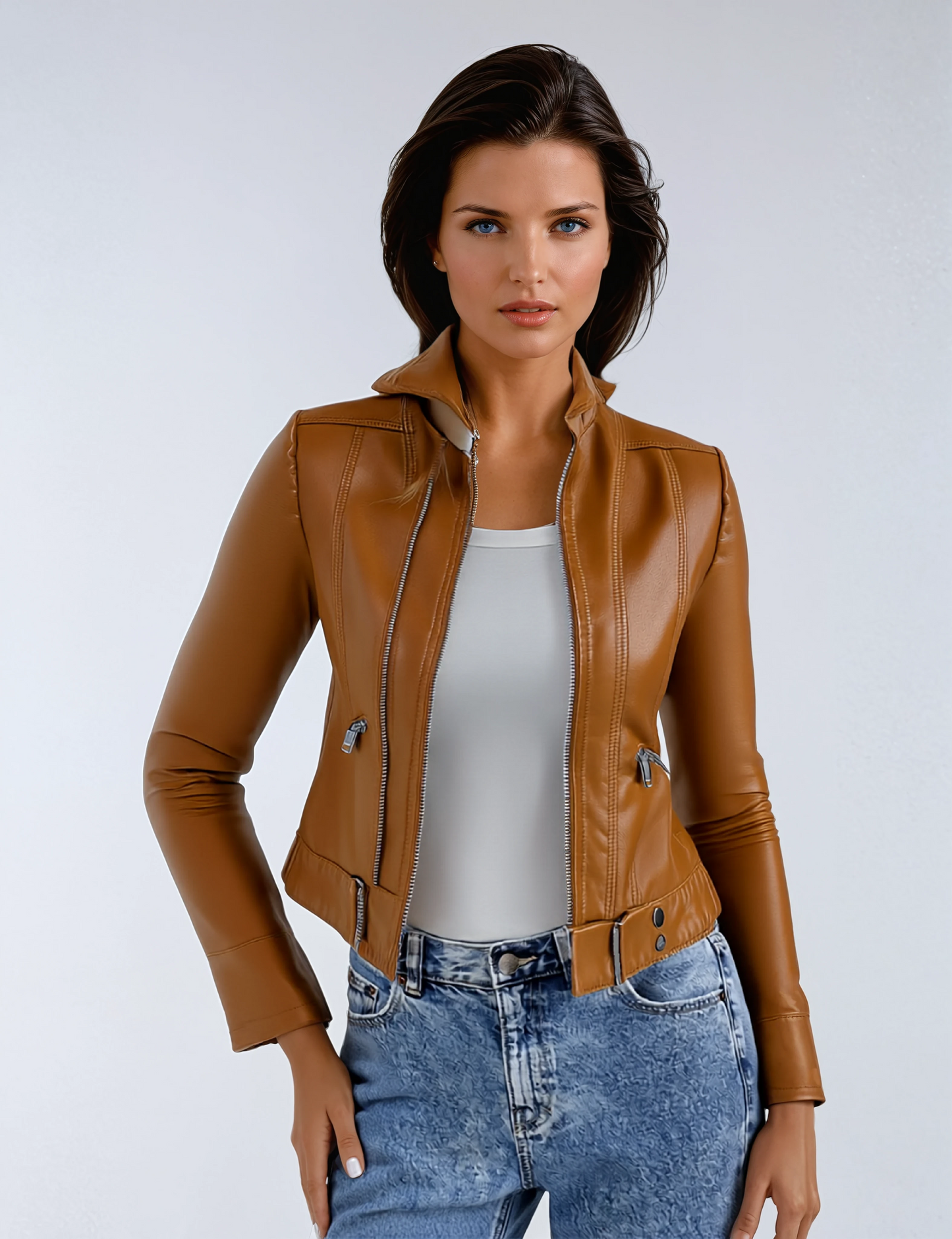 Leren Jas - Dames - Biker Met Rits - Biker Leren - Aurora