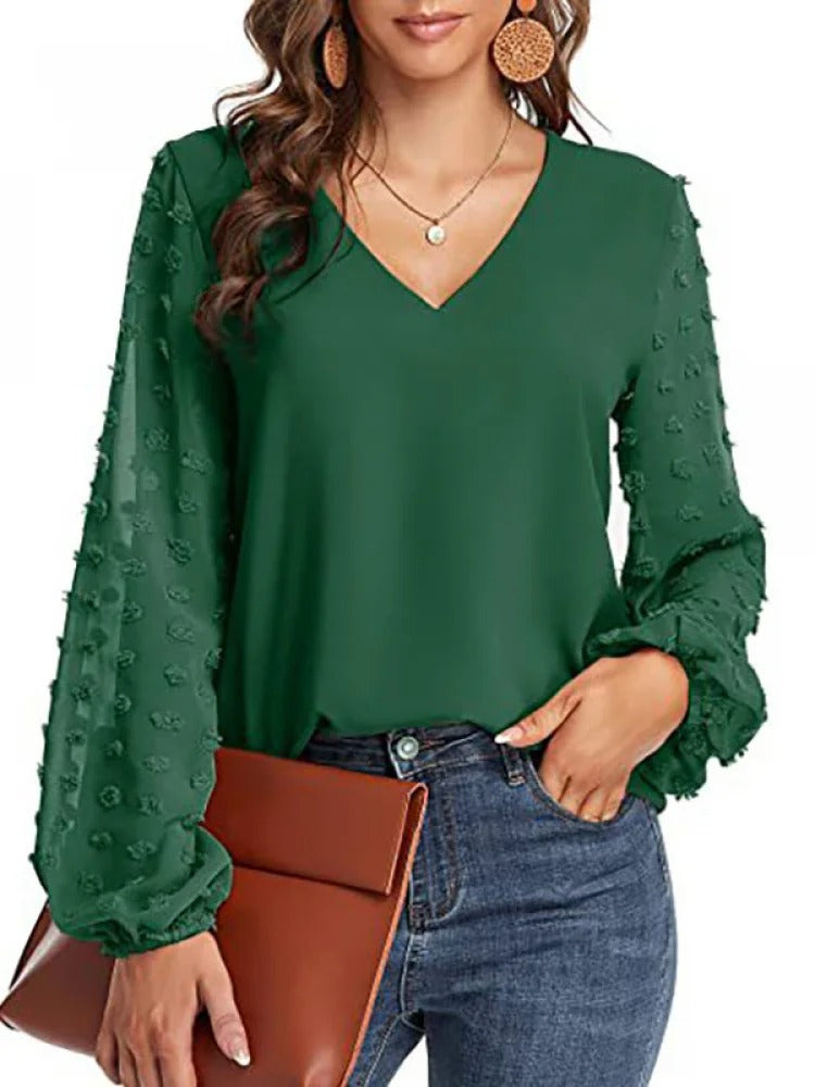 Vrouwen - Longsleeve Blouse - V-hals Chiffon - Stijlvolle Kleding - AMELIE EDGE