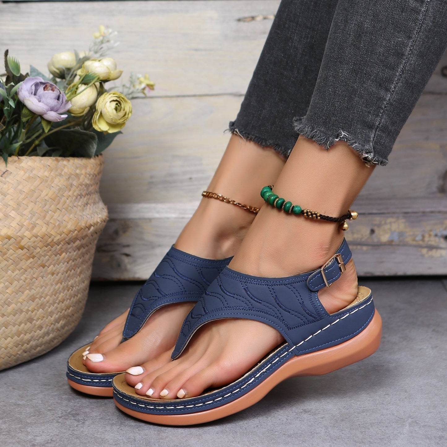 Vrouwen - Sleehak Sandalen - Verstelbaar Enkelbandje - Comfortabele Zomer Schoenen - ZOMER STIJL