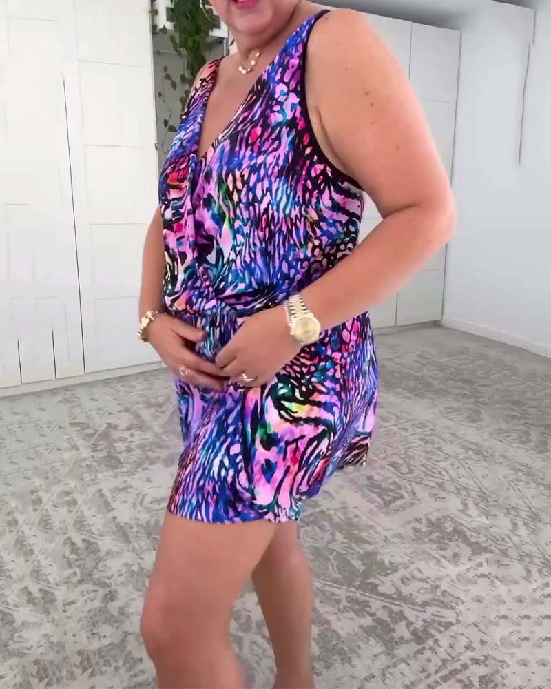 Badpak - Dames - V-Hals en Kleurrijke Print - Vakantie Mode - EENDELIG STIJL