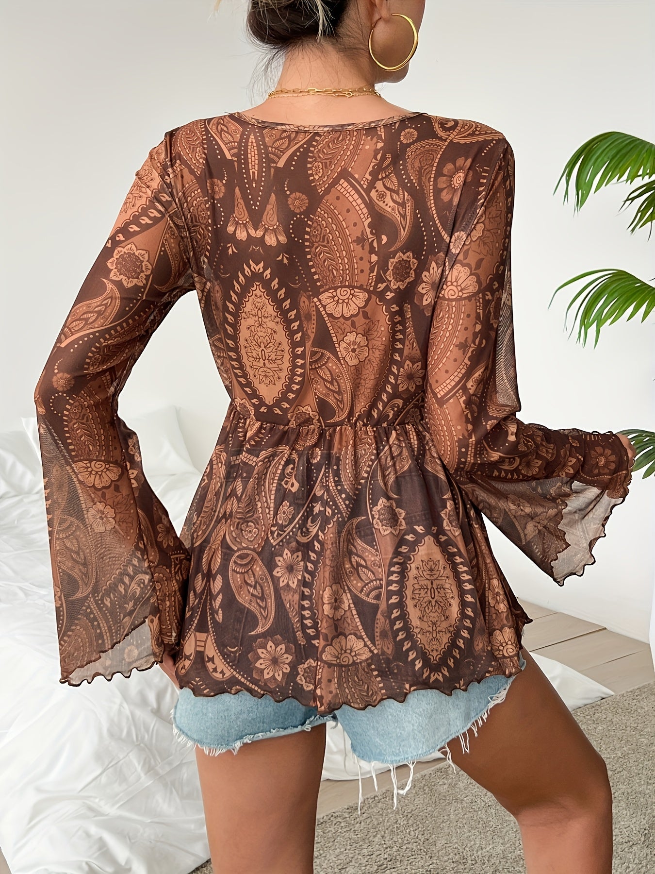 Vrouwen - Boho Blouse - Lichtgewicht Polyester - V-hals Top - Charmante Paisley Print