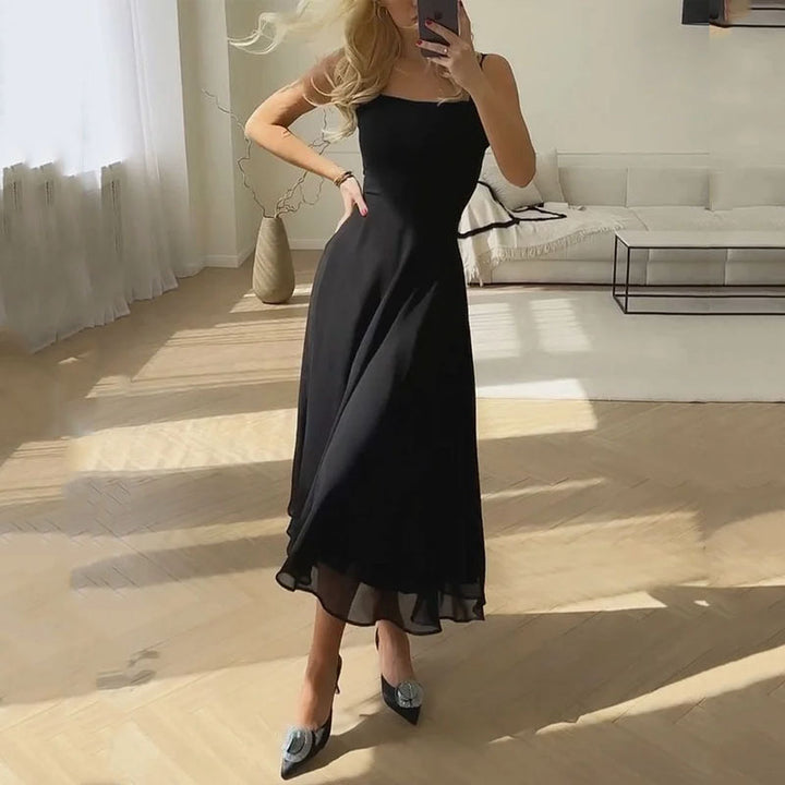 Dames - Mouwloze Midi-Jurk - Vloeiende A-Lijn Rok - Zomerse Elegant - ELEGANTE STIJL
