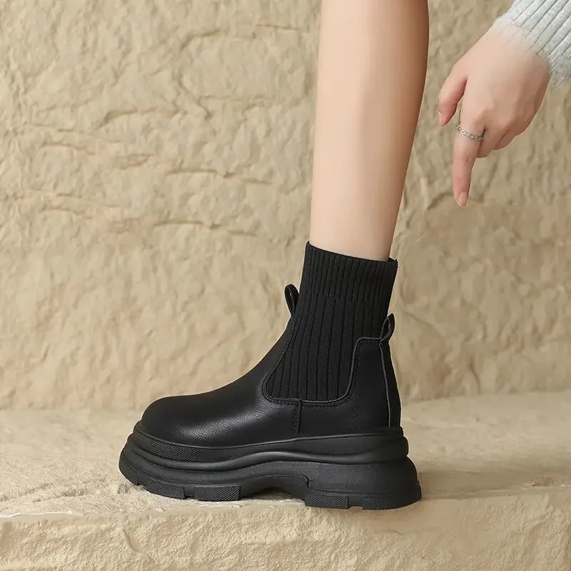 FELICIA - Dames Chelsea boots met rekbaar breisel detail