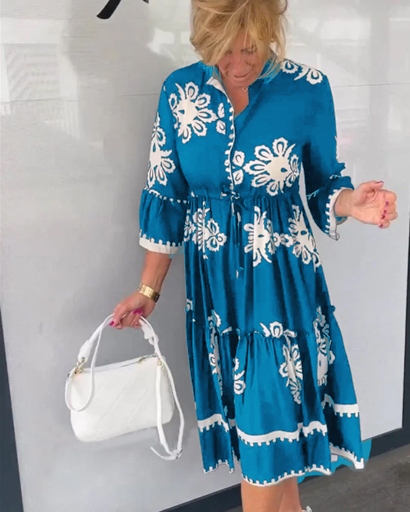 Midi-Jurk Met Grafisch Borduurmotief Voor Vrouwen Met Bloemachtige Prints – CLAUDETTE ELEGANCE