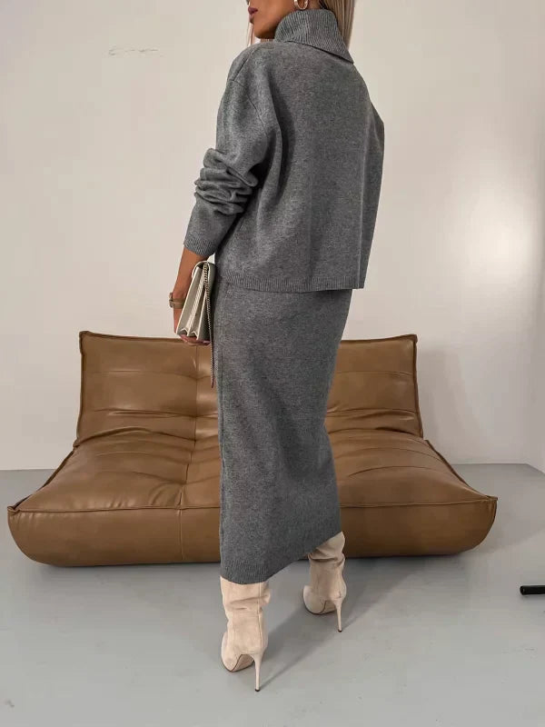 Dames - Set met Mouwloze Midi Jurk en Coltrui - Zachte Stof - Gelaagd Silhouet - JURK EN TRUI SET