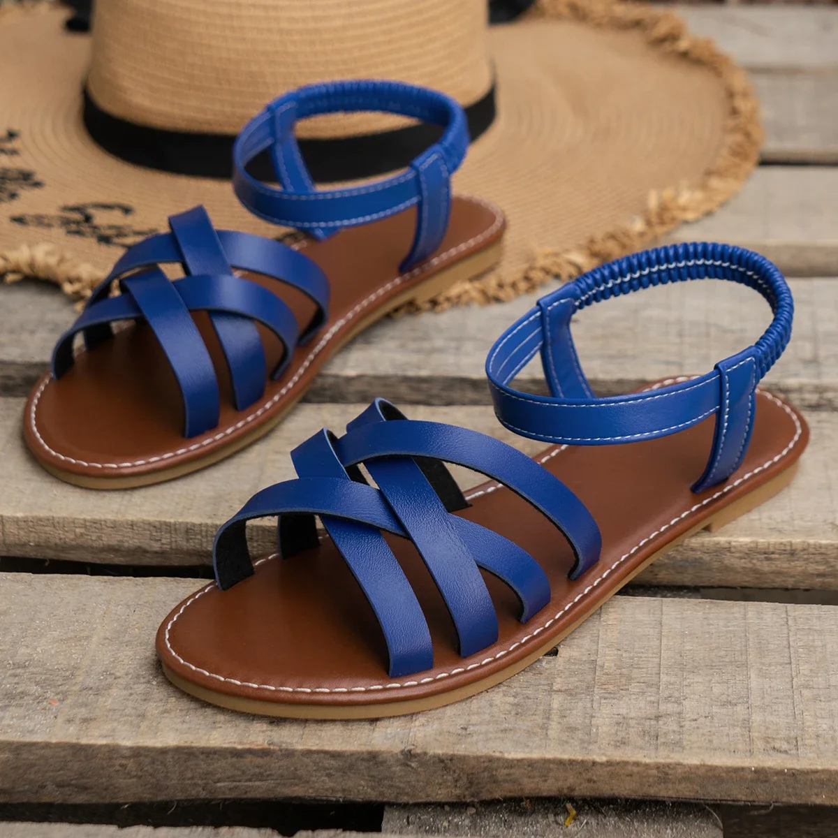 Dames - Elegante Leren Sandalen - Comfortabel en Stijlvol - Perfect voor Zomeruitjes