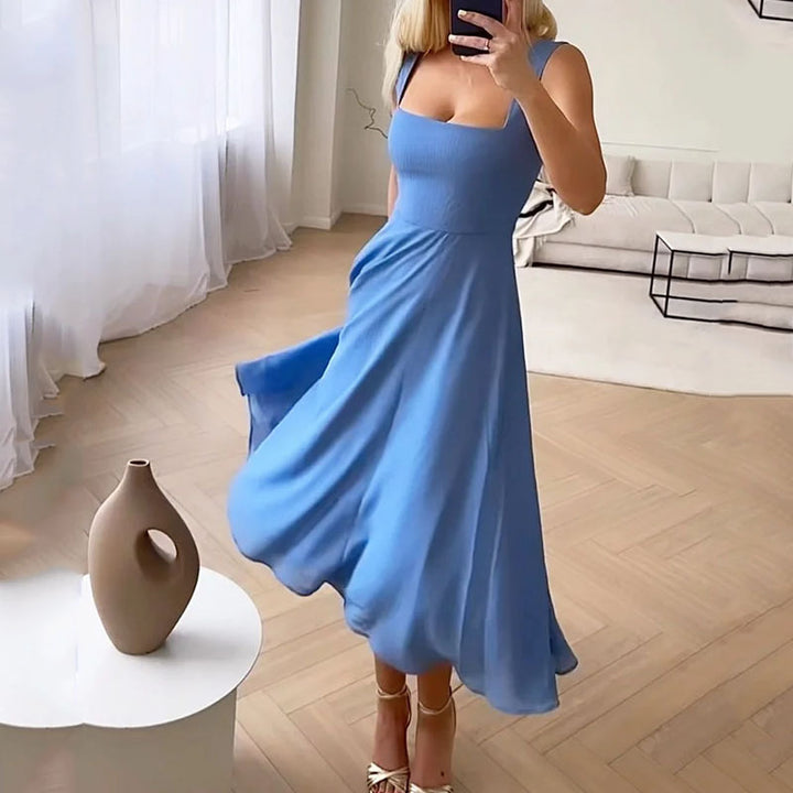 Dames - Mouwloze Midi-Jurk - Vloeiende A-Lijn Rok - Zomerse Elegant - ELEGANTE STIJL