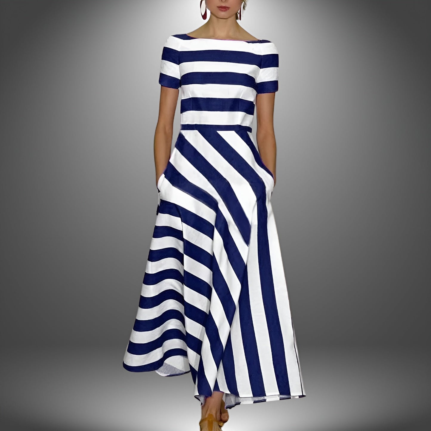 Vrouwen - A-lijn Midi Jurk - Korte Mouwen - Elegant Kantooroutfit - STIJL VOL