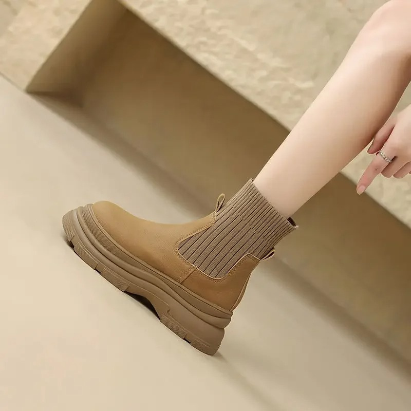 FELICIA - Dames Chelsea boots met rekbaar breisel detail