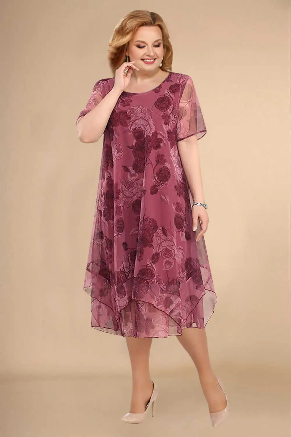 Dames - Midi-Jurk - Lichtgewicht Chiffon - Zomerfeest Outfit - ELEGANTE BLOEMENJURK