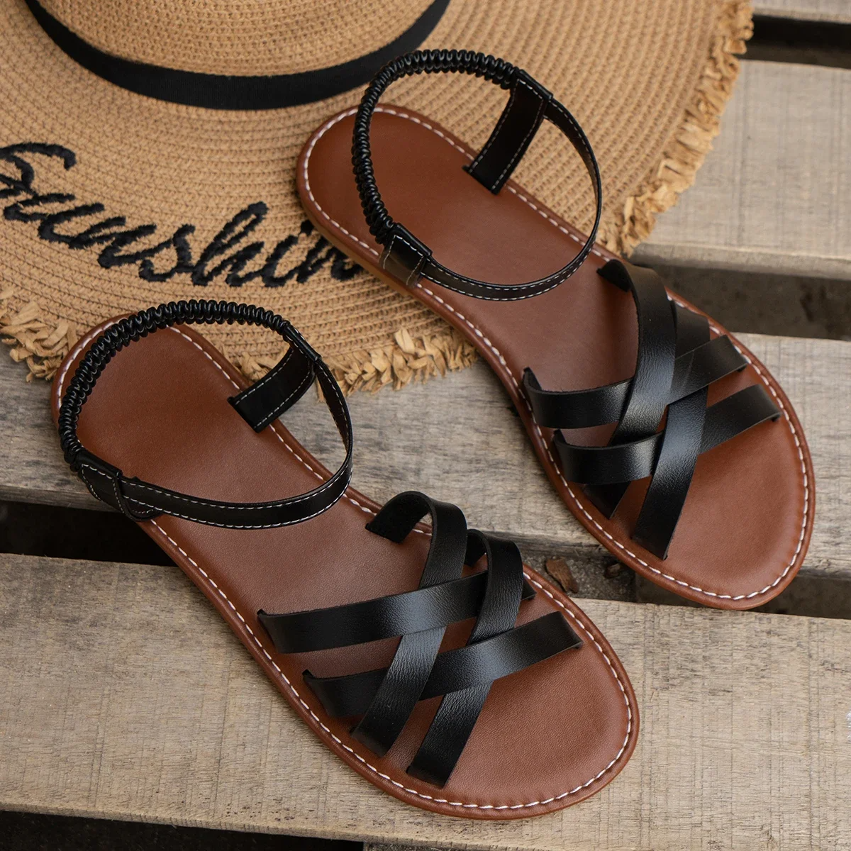 Dames - Elegante Leren Sandalen - Comfortabel en Stijlvol - Perfect voor Zomeruitjes
