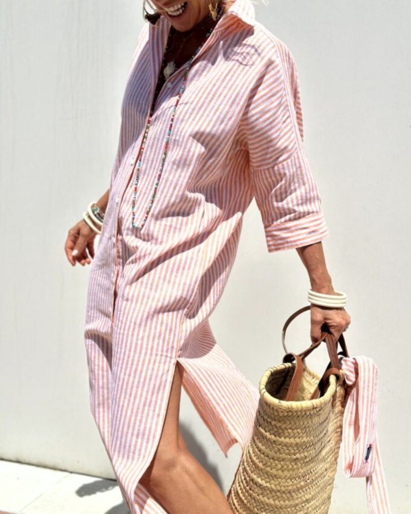 Gestreepte shirtjurk met ceintuur en relaxte pasvorm – StriLina Dress