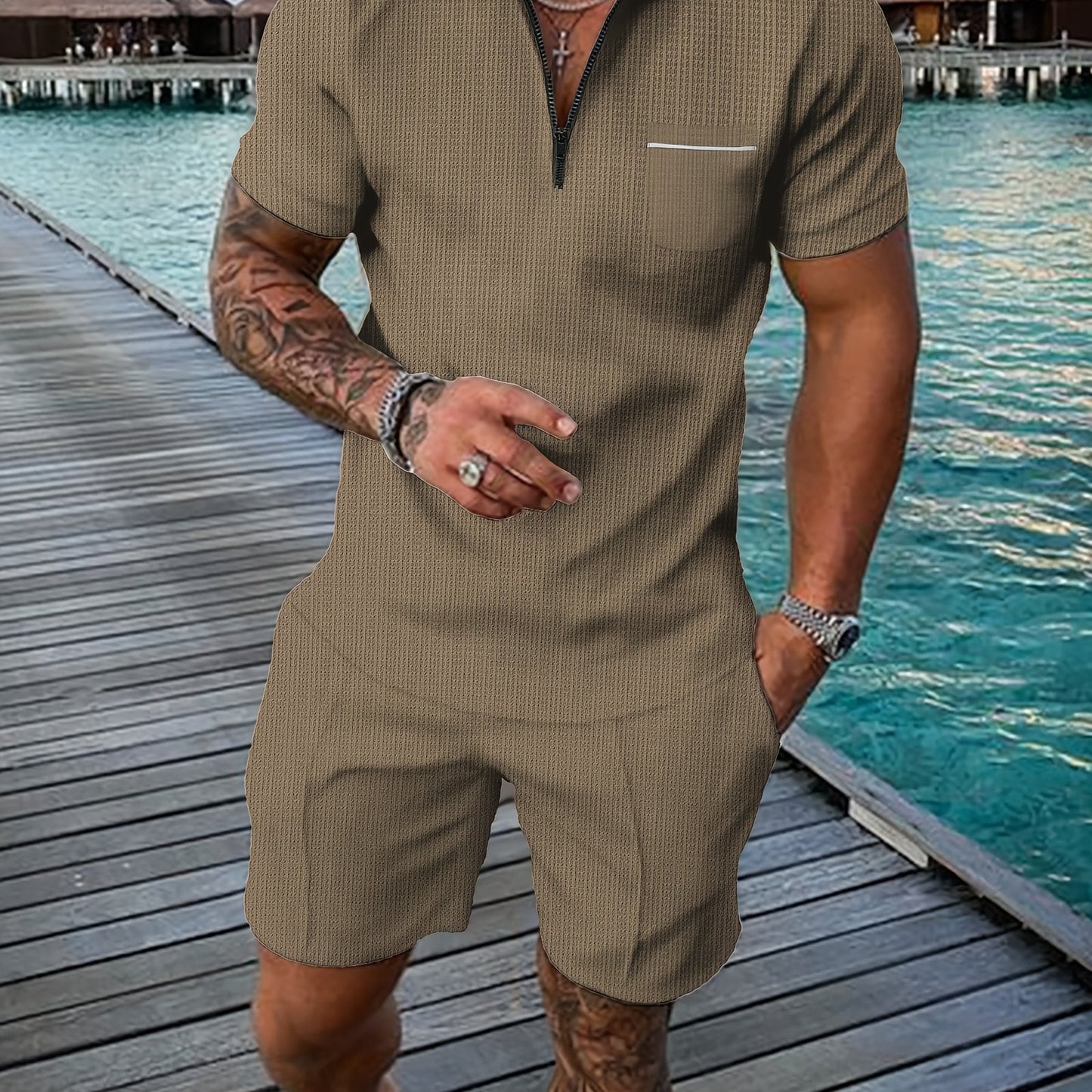 Heren - 2-delige Zomerpolo Set - Ademend Materiaal - Casual Outfit - ZOMERSTIJL