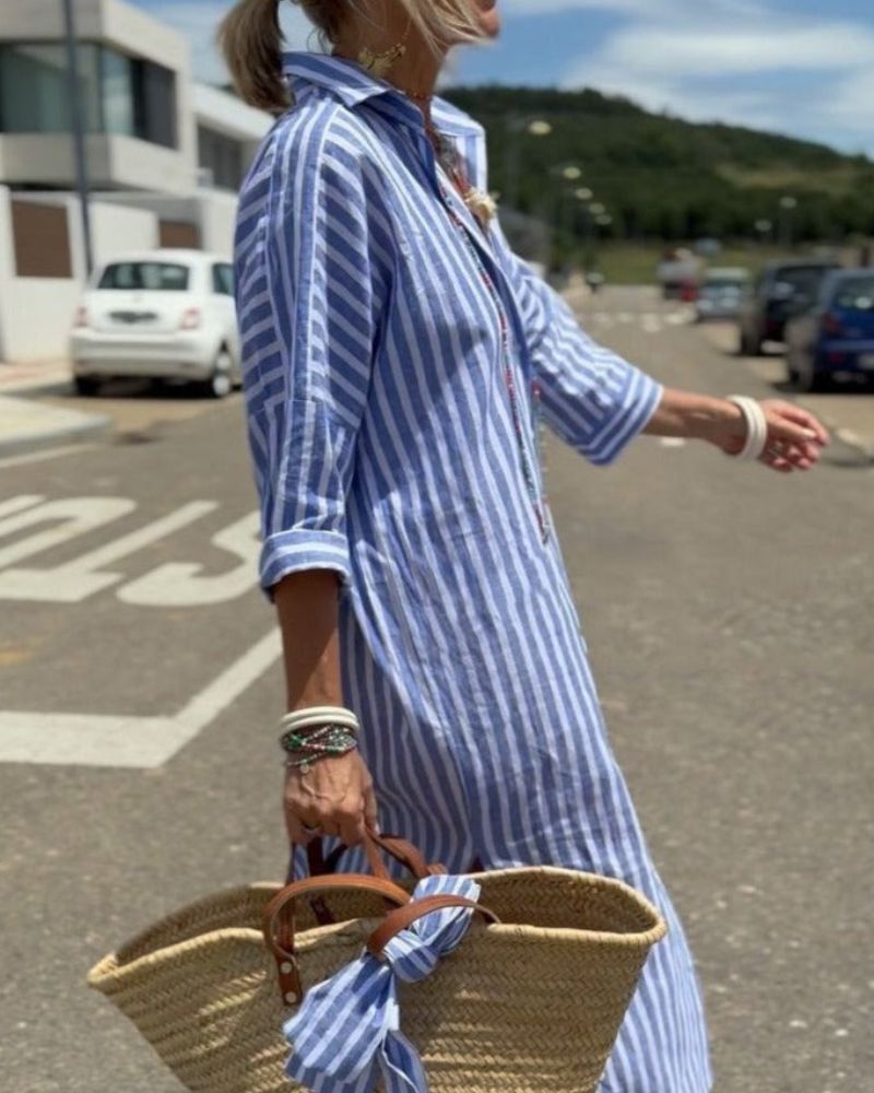 Gestreepte shirtjurk met ceintuur en relaxte pasvorm – StriLina Dress