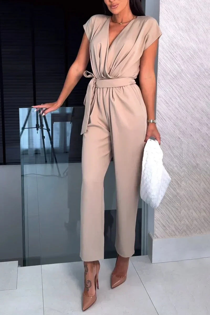 Stijlvolle dames jumpsuit met V-hals en korte mouwen – VivaForm