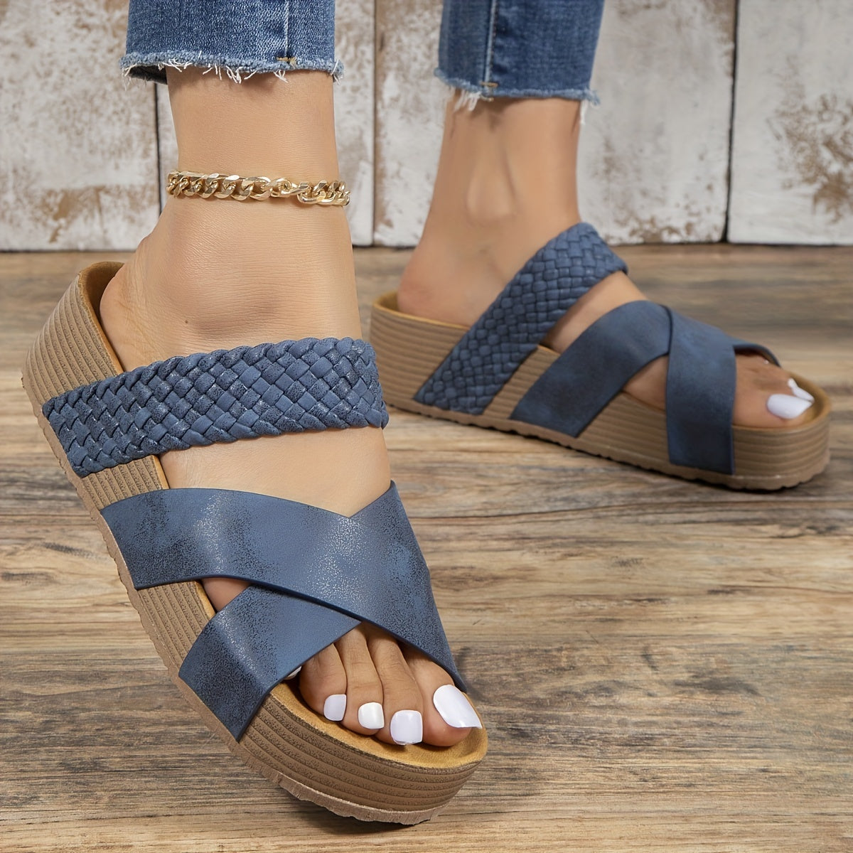 Dames - Instapsandalen - Kurk Sleehak - Comfortabele Zomerfootwear - VELMA SANDALEN