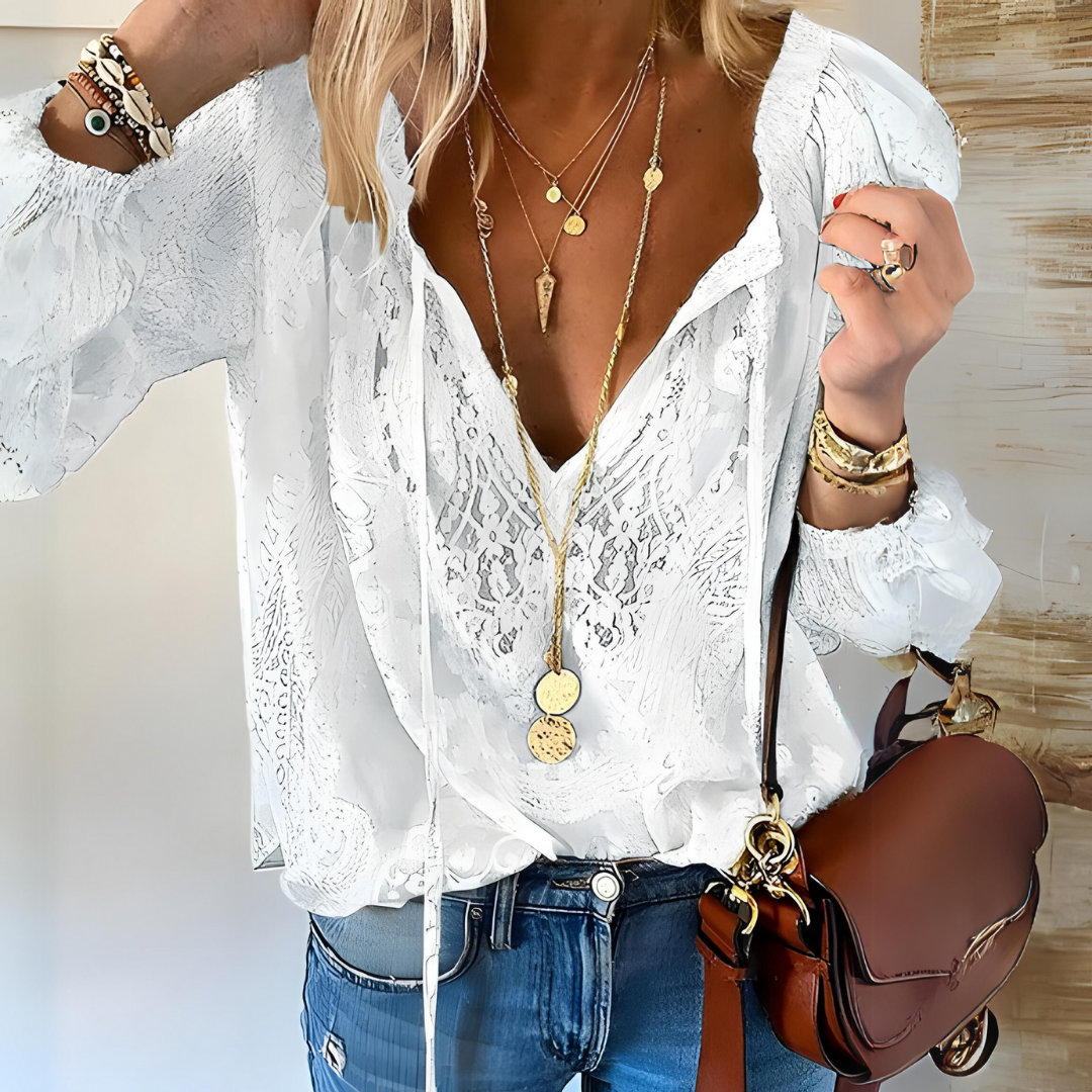Lichte Blouse - Dames - Kantaccenten - Elegante Kleding - VINTAGE TOUCH