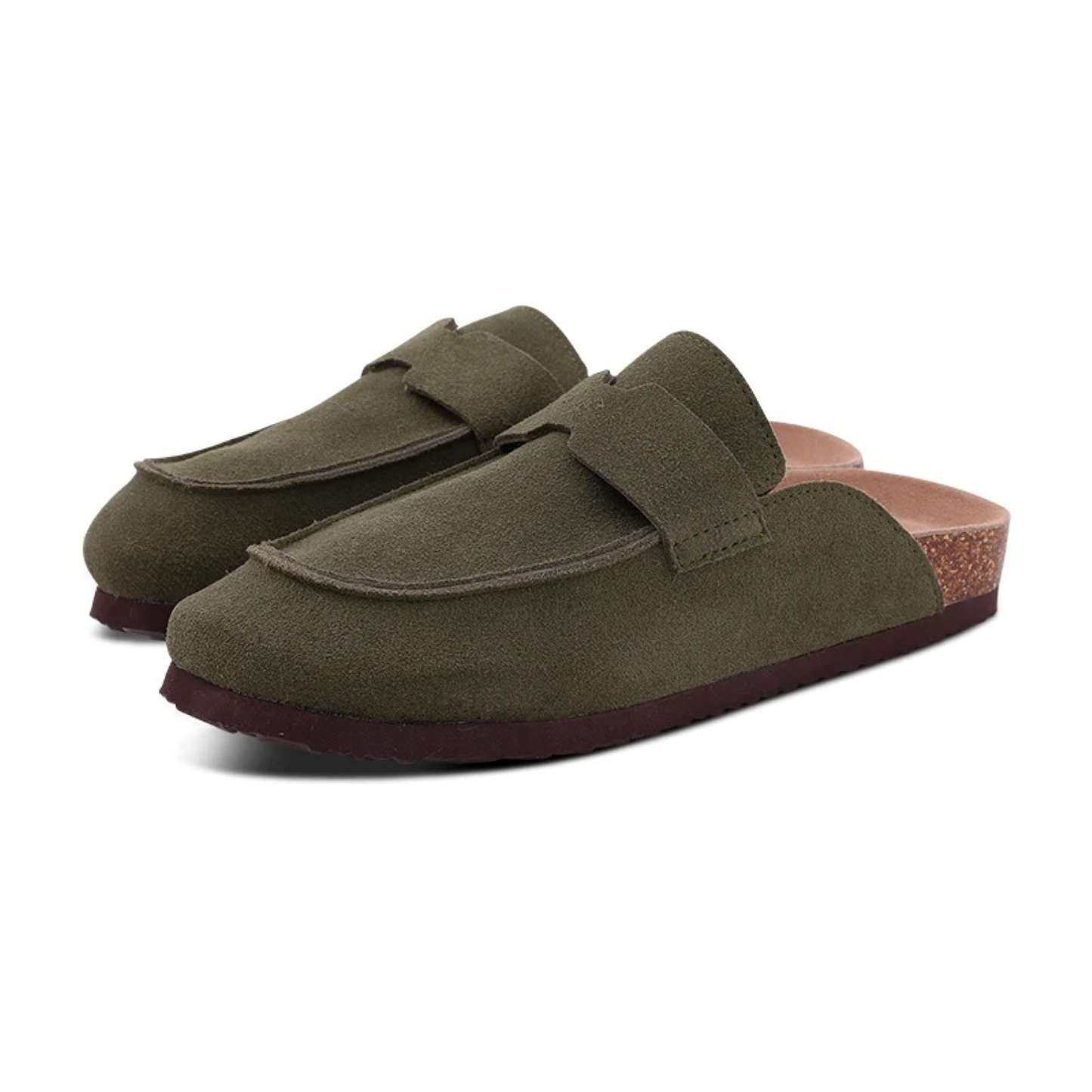 Trendy suède klompstijl sandalen met hak en comfortabel voetbed – VELVIA CLOGS