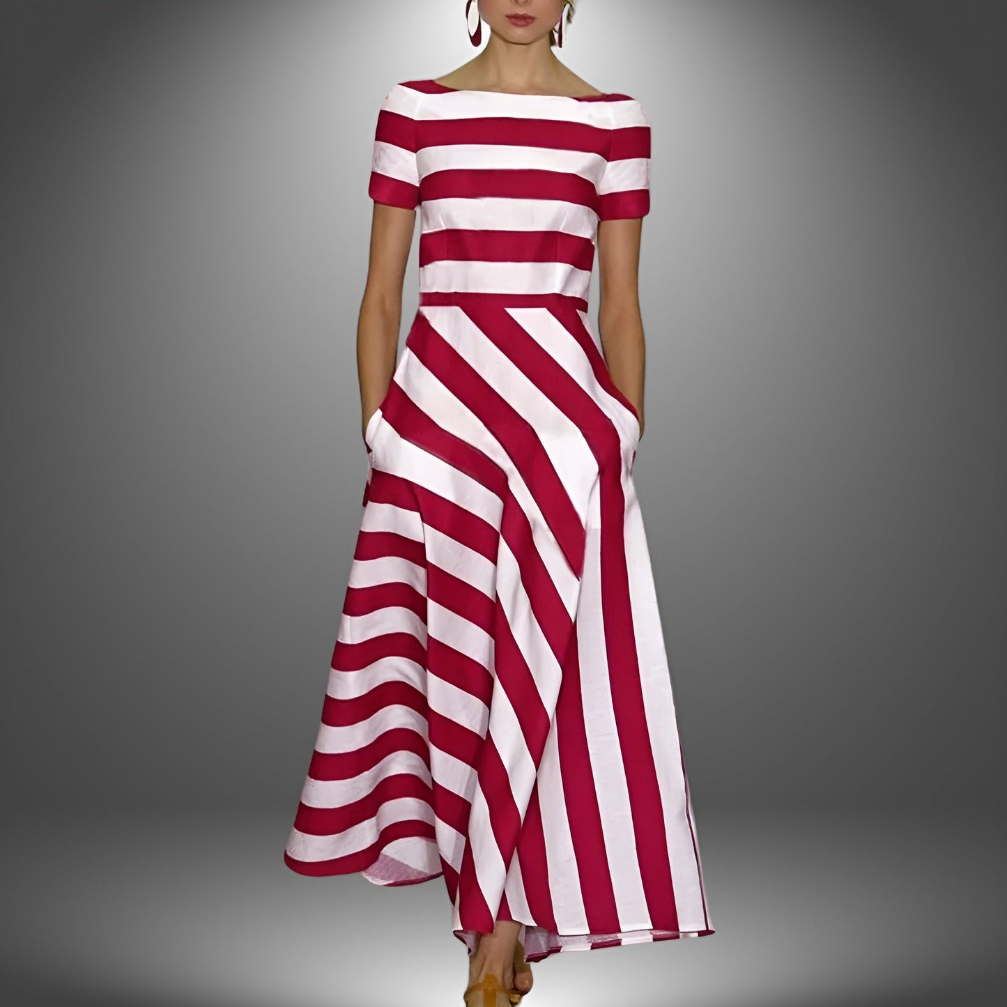 Vrouwen - A-lijn Midi Jurk - Korte Mouwen - Elegant Kantooroutfit - STIJL VOL