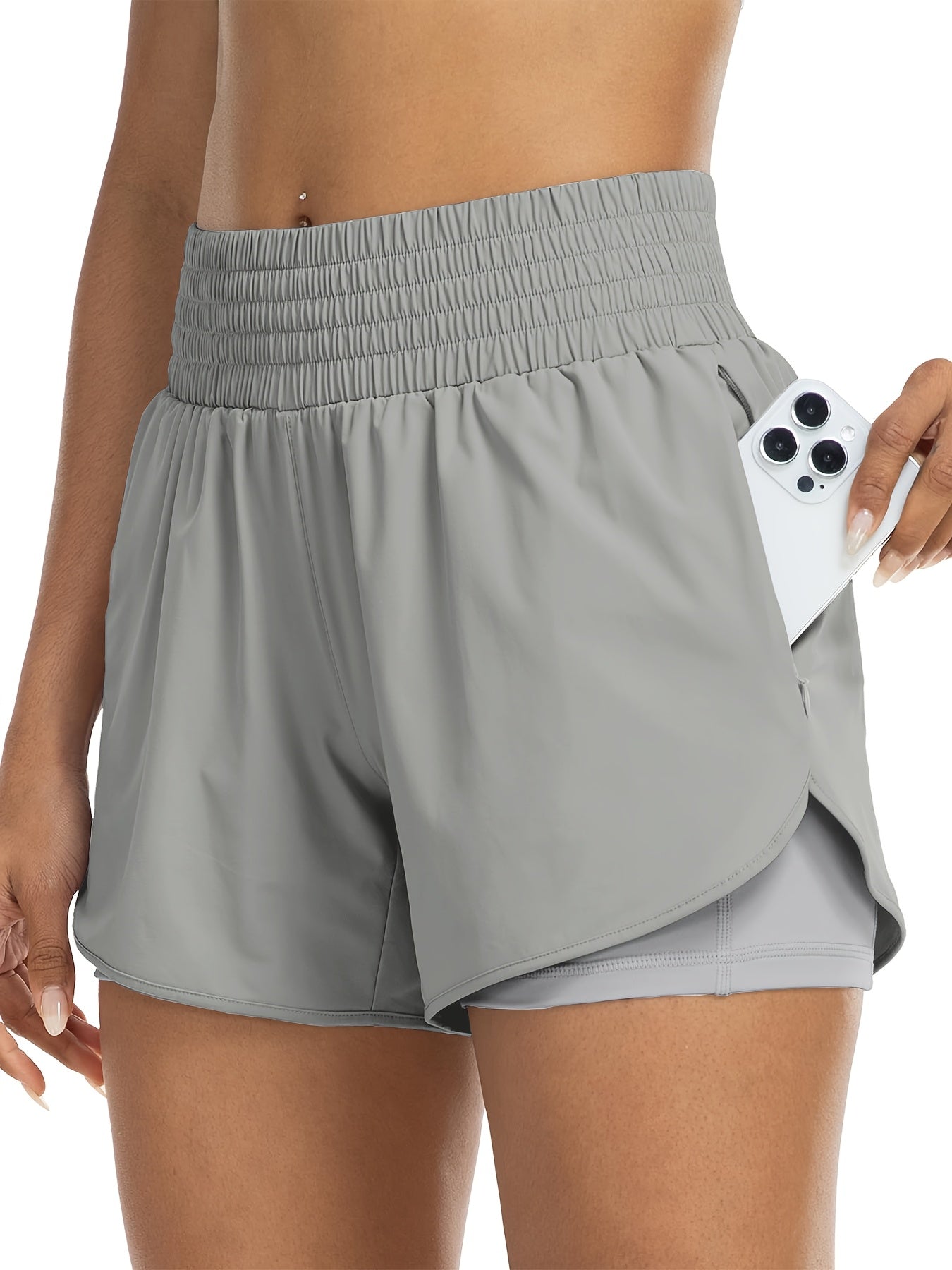 Dames - Trainingsshort - Dubbele Laag - Hoge Taille - Actieve Dagen