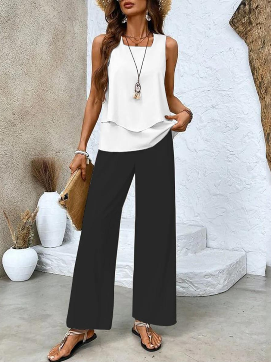 Tweedelige dames set met coltop en rok in elegante stretchstof – LunariaForm TwinSet