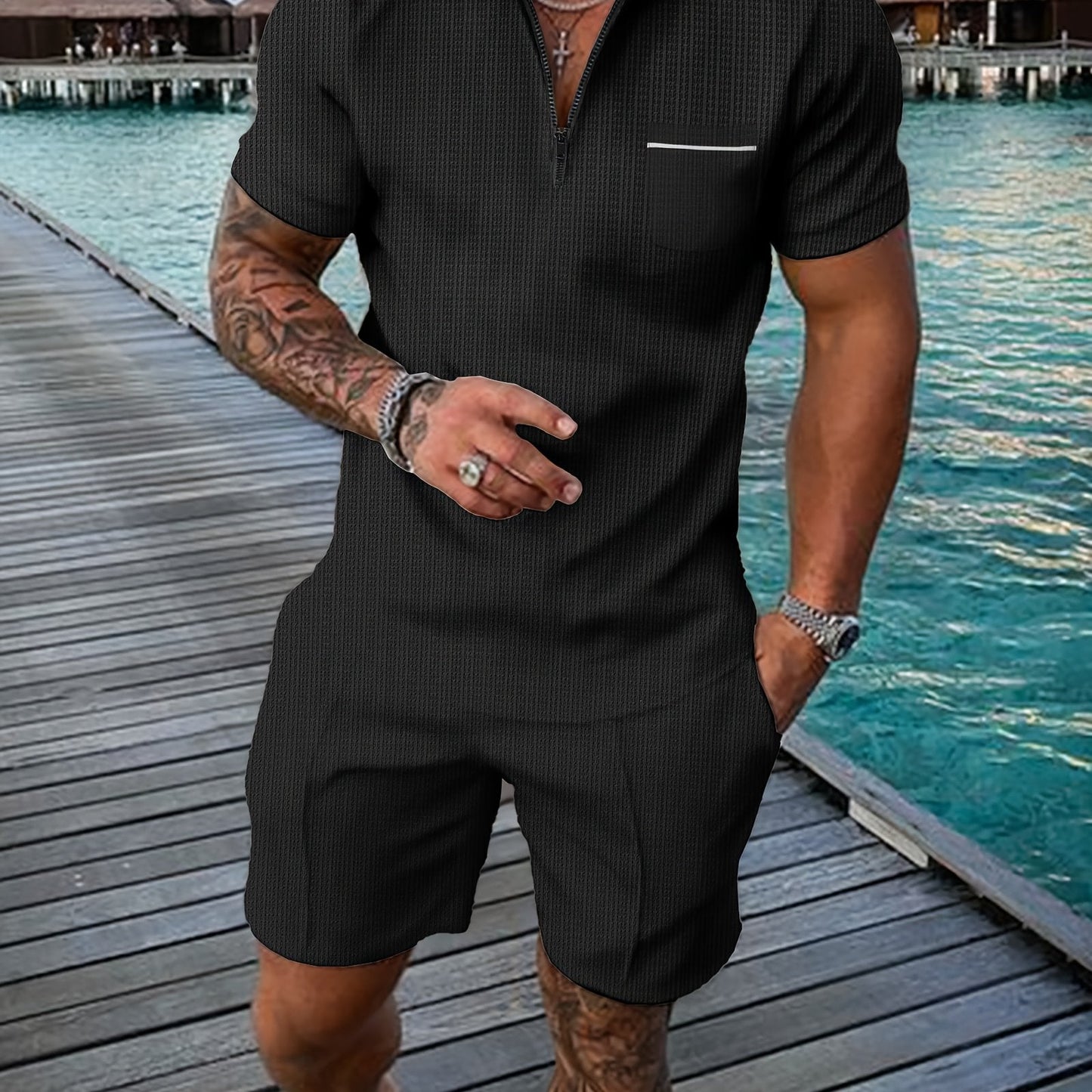 Heren - 2-delige Zomerpolo Set - Ademend Materiaal - Casual Outfit - ZOMERSTIJL