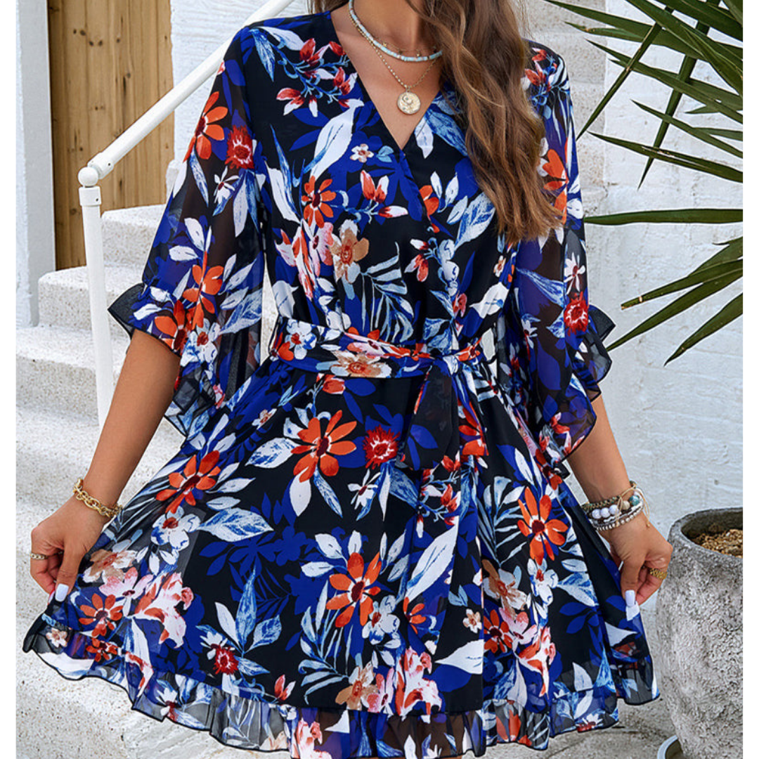 Vrouwen - Mini Jurk - Soepele Stof - Zomer Outfit - BLOEMEN DROOM