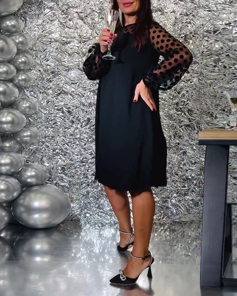 LORELLA – A-Lijn Jurk met Mesh en Polka Dot Print
