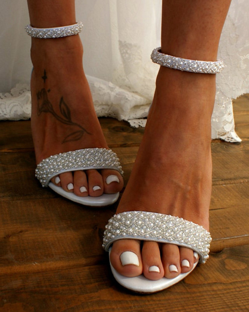 Vrouwen - Elegante Huwelijkssandalen - Comfortabele Dikke Hak - Bruidsschoenen - Perfecte Bruidslook