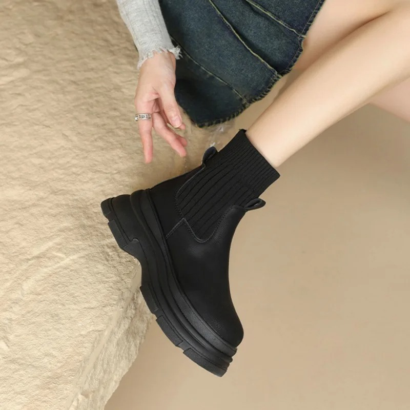 FELICIA - Dames Chelsea boots met rekbaar breisel detail