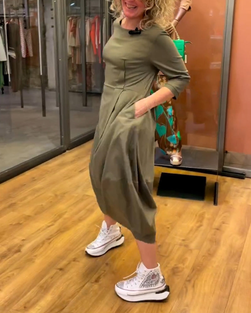 Dames - Midi Jurk - Geplooide Taille - Elegant Ontwerp - MODERNE STIJL