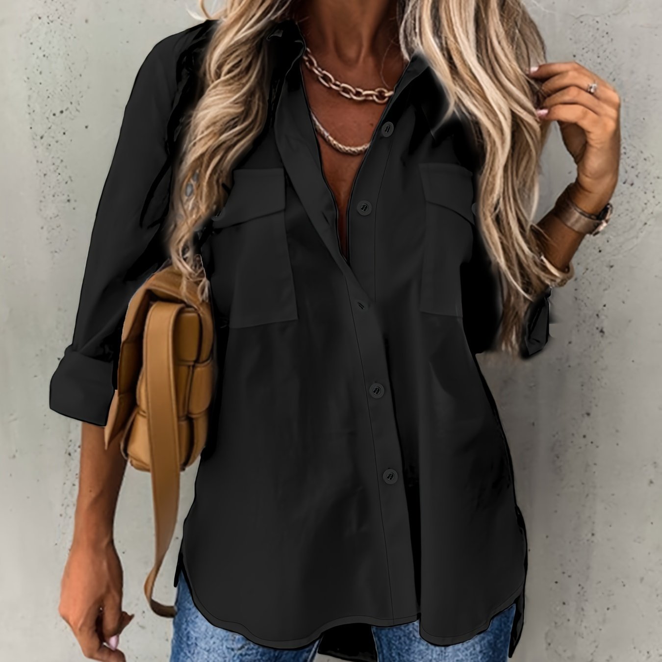 Dames - Relaxed Fit Blouse - Lange Mouwen - Kantoor en Casual - ELEGANTE BLAUW